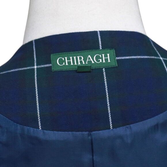 Mens Vest 44R Tartan Plaid Wool Blue Green White Lapel Waistcoat Formal Wedding - Picture 3 of 9